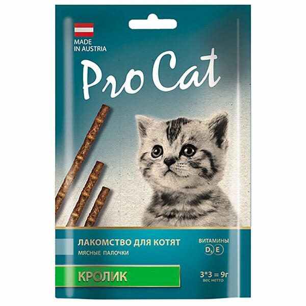 Лакомство для котят PRO CAT Лакомые палочки с кроликом 13,5см (3штх3г) 9г