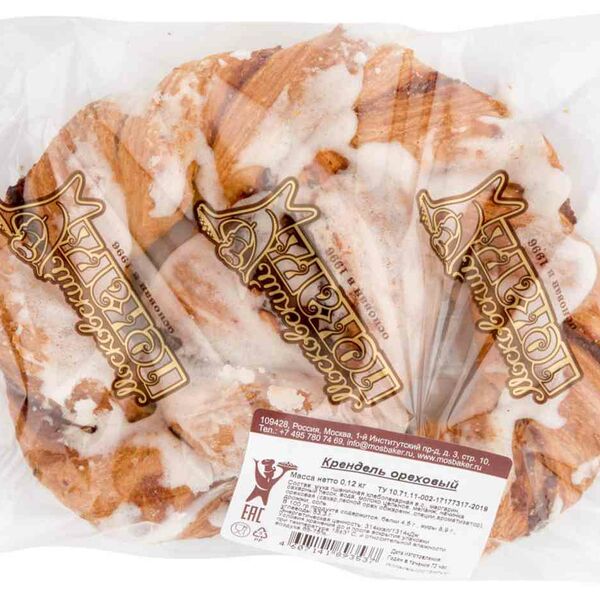 Крендель слоёный ореховый Московский пекарь с помадкой