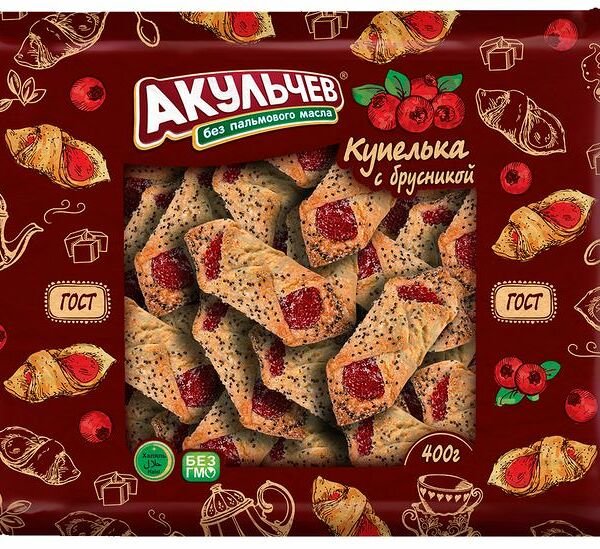 Печенье Акульчев Купелька с брусникой, 400г