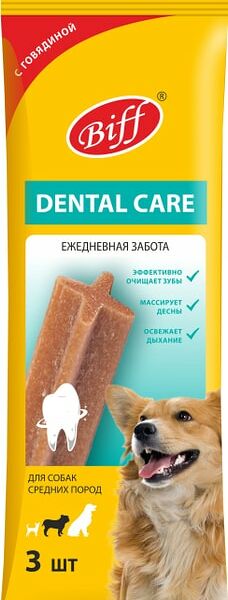 Лакомство для собак Biff Dental Care с говядиной для средних пород 77г