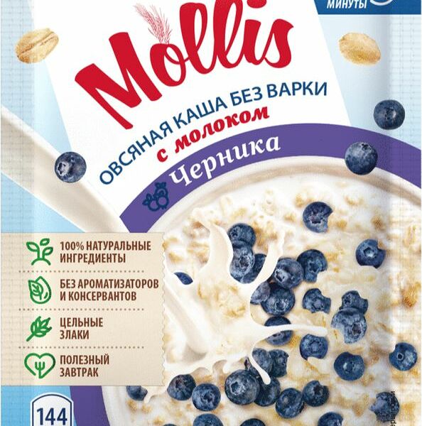 Каша Mollis овсяная с молоком и со вкусом черники 40г
