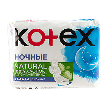 Прокладки Natural ночные, Kotex, 6 шт.