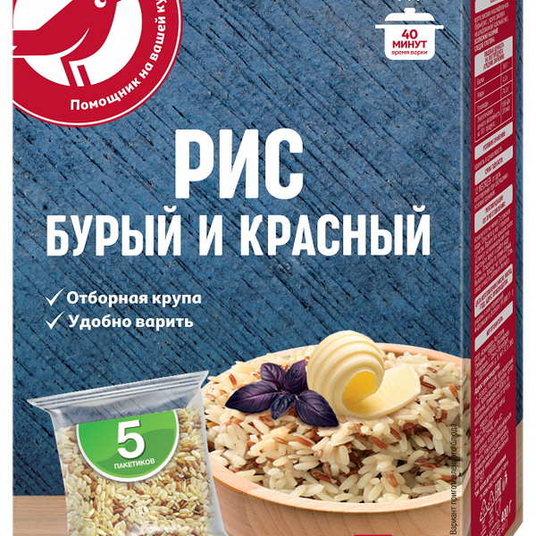 Рис АШАН Красная птица бурый и красный