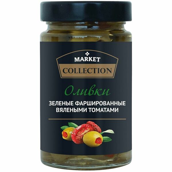 Оливки зелёные фаршированные вялеными томатами Market Collection, 290г