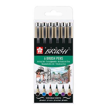 

Набор ручек капиллярных Pigma Brush, Sakura, 6 шт., Япония