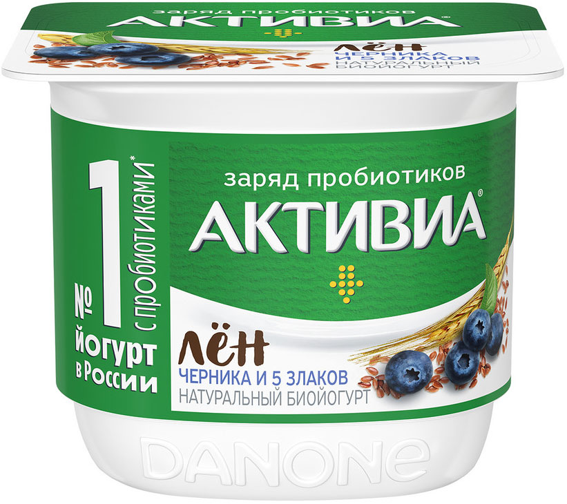 

Биойогурт Активиа Лен черника и 5 злаков 2.9%
