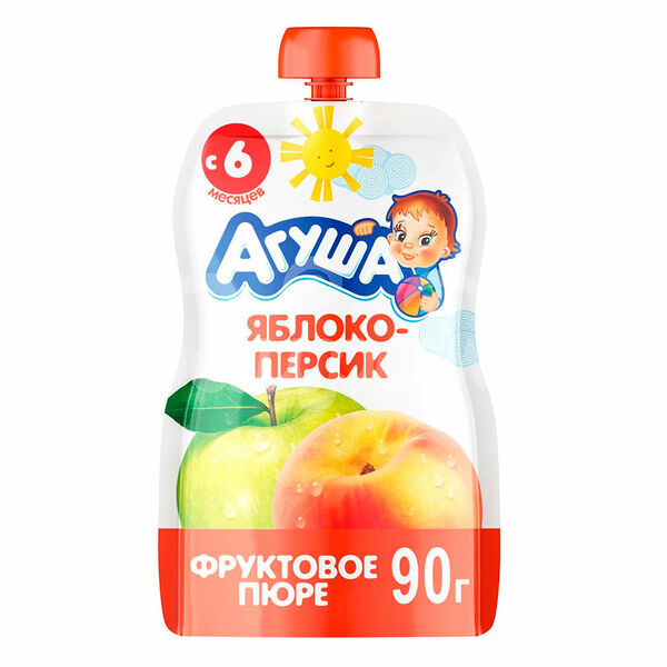 Детское питание Пюре Агуша Я Сам 90гр Яблоко Персик с 6мес пауч