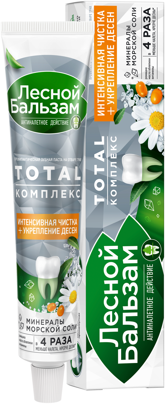 

Зубная паста Лесной Бальзам Total комплекс с морской солью, ромашкой и облепихой 75 мл