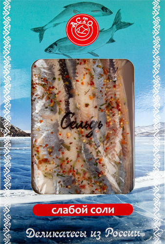 

Сельдь Тихоокеанская слабосоленая АСТО филе обесшкуренное с пряностями, 200г