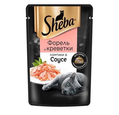 Корм Sheba Ломтики в соусе Форель и Креветки для взрослых кошек с форелью и креветками