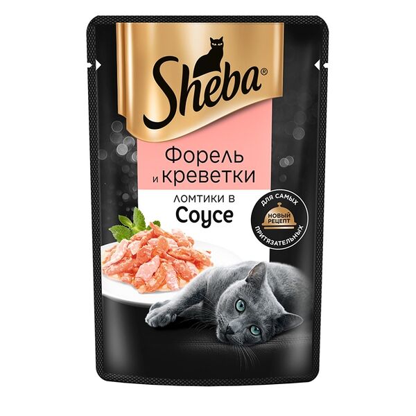 Корм Sheba Ломтики в соусе Форель и Креветки для взрослых кошек с форелью и креветками