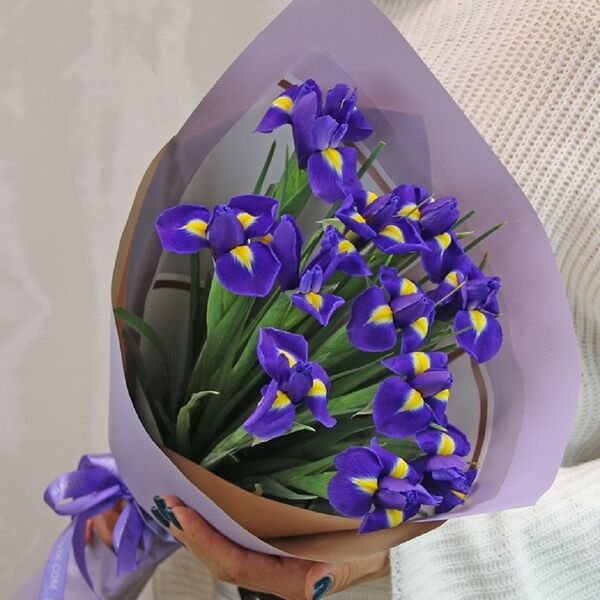 Букет из 9 ирисов в дизайнерской упаковке