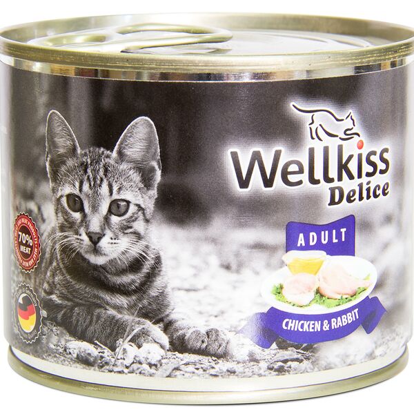 Delice Adult консервированный корм Wellkiss для кошек, с цыпленком и кроликом