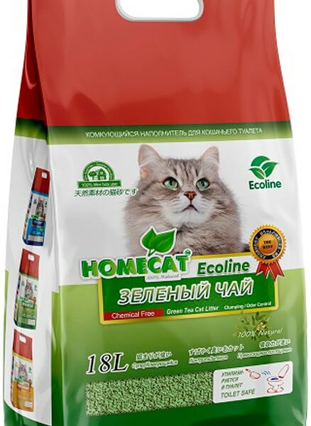 Наполнитель для кошачьего туалета Homecat Ecoline комкующийся с ароматом зеленого чая 18л