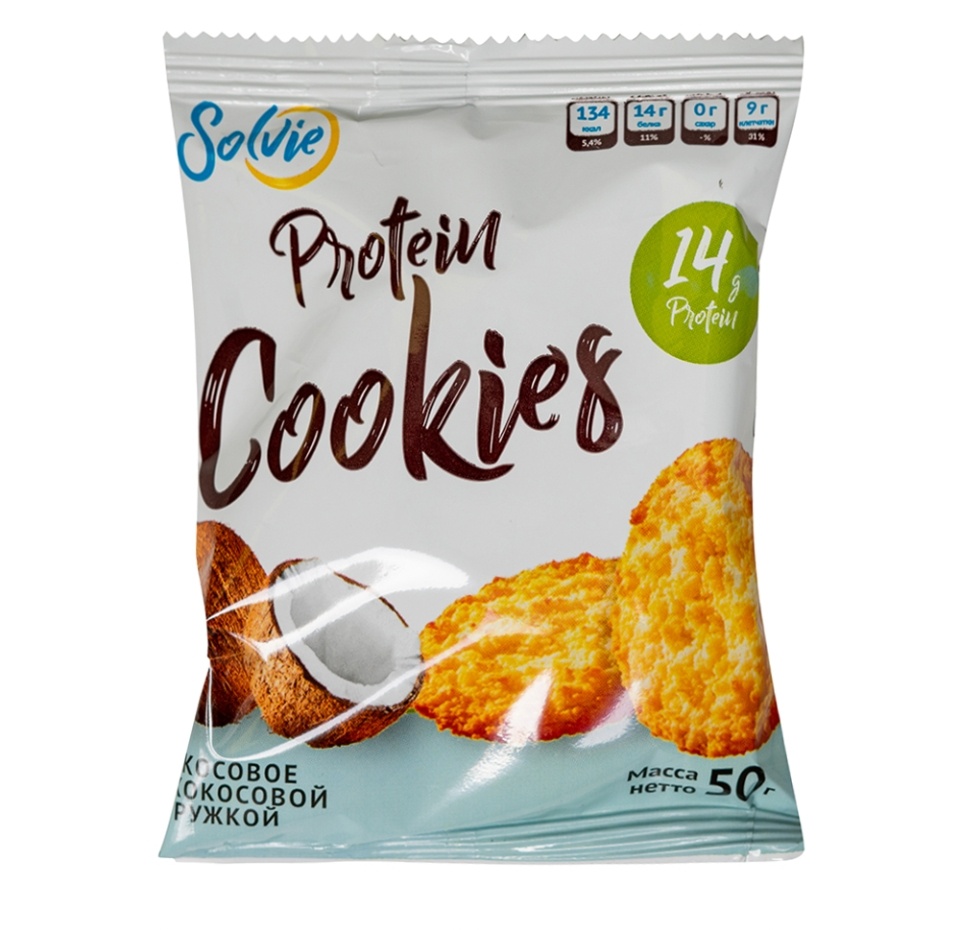 

Печенье протеиновое кокосовое с кокосовой стружкой без сахара Protein cookies 50 г