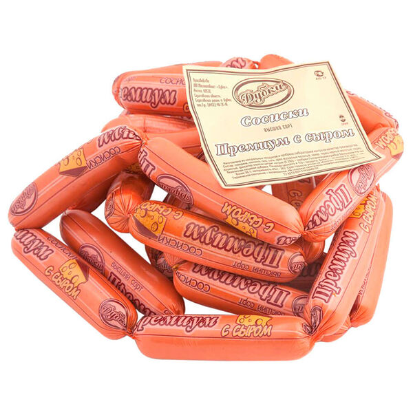 Сосиски премиум с сыром изделие колбасное вареное дубки