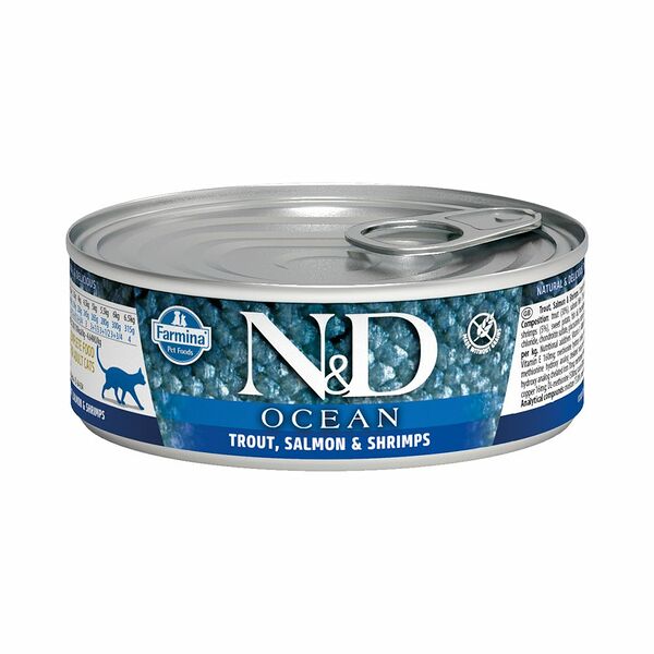 Корм для кошек FARMINA N&D Ocean форель, лосось банка 80г (упаковка - 24 шт)