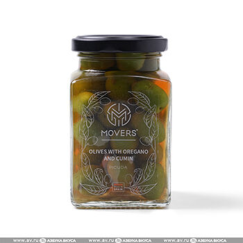 Оливки MOVERS зеленые с косточкой с орегано и тмином