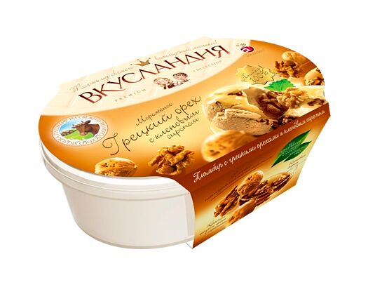 Мороженое вкусландия 450 г пломбир с кленовым сиропом и грецким орехом