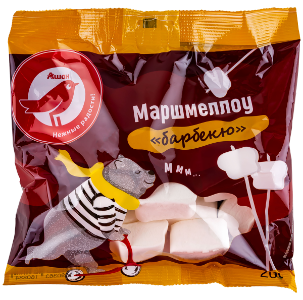 Маршмеллоу АШАН Красная птица в форме барбекю с ароматом ванили