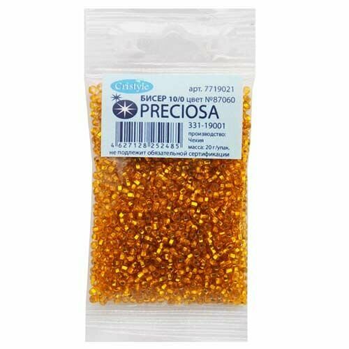 (87060) 331-19001-10/0 Бисер прозрачный с серебр.центром 10/0, круг.отв., 20гр Preciosa,упак