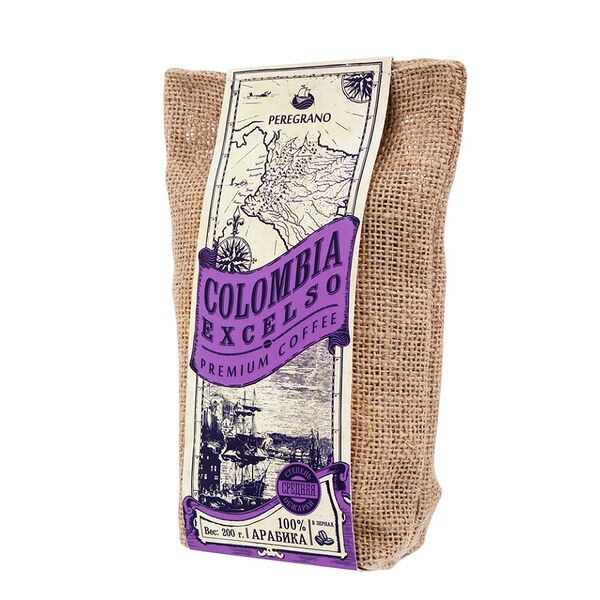 Кофе в зернах Peregrano Colombia Excelso среднеобжаренный 200 г в мешочке, Россия