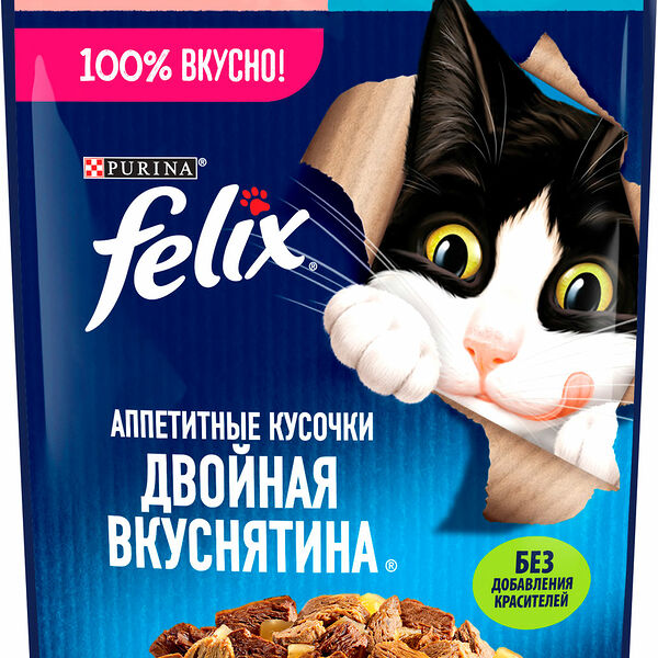 Влажный корм для взрослых кошек Felix Двойная вкуснятина лосось форель