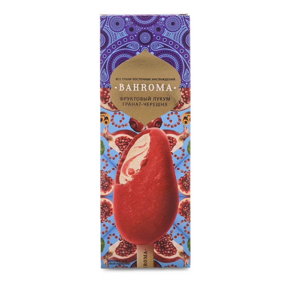 

Мороженое Bahroma Эскимо фруктовый лукум во фруктовой глазури гранат и черешня 75 г