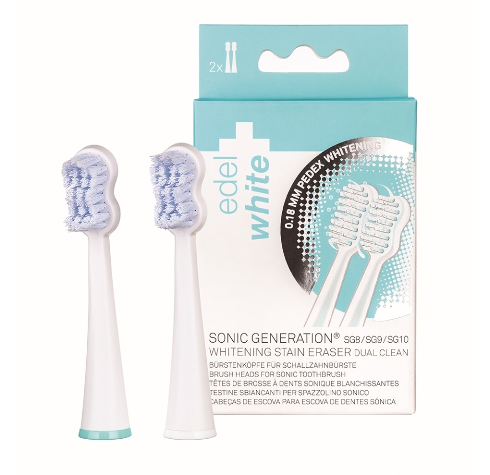 

Сменные насадки edel+white Whitening Stain Eraser Dual Clean для электрической звуковой зубной щетки Sonic Generation 8 Winner 2 шт, Швейцария
