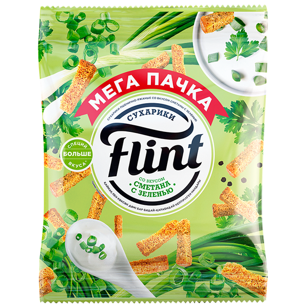 Сухарики пшенично-ржаные Flint со вк сметаны с зеленью 100г