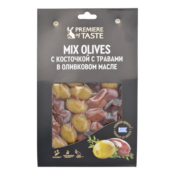 Микс оливок Premiere Of Taste с травами с косточкой 150 г