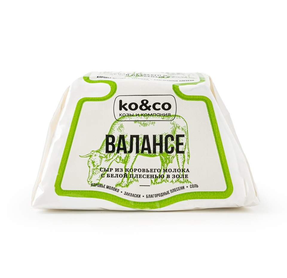 

Сыр мягкий с белой плесенью в золе Валансе из коровьего молока м.д.ж. в с.в. 45% ko&co, Россия