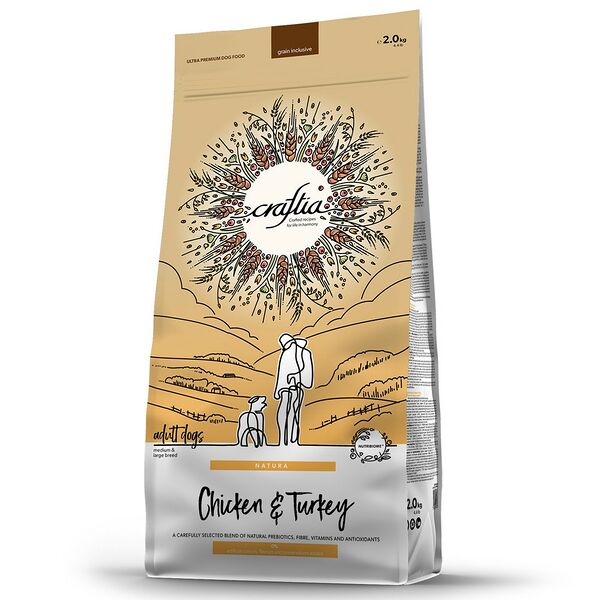 Корм для собак CRAFTIA Natura для средних и крупных пород, из курицы и индейки сухой 2кг
