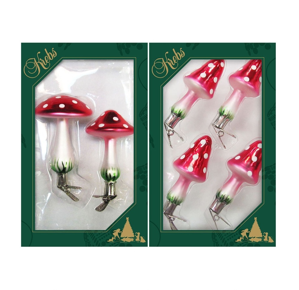 

Набор игрушек для елки Krebs «Коллекция Традиции» Грибы Мухоморы на клипсе в ассортименте стекло, упаковка 2/4шт., Германия