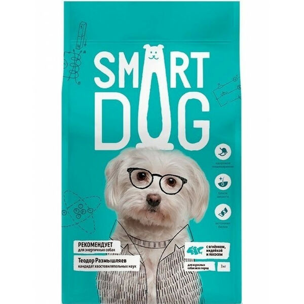 Сухой корм для взрослых собак Smart Dog с ягнёнком, лососем, индейкой 3 кг