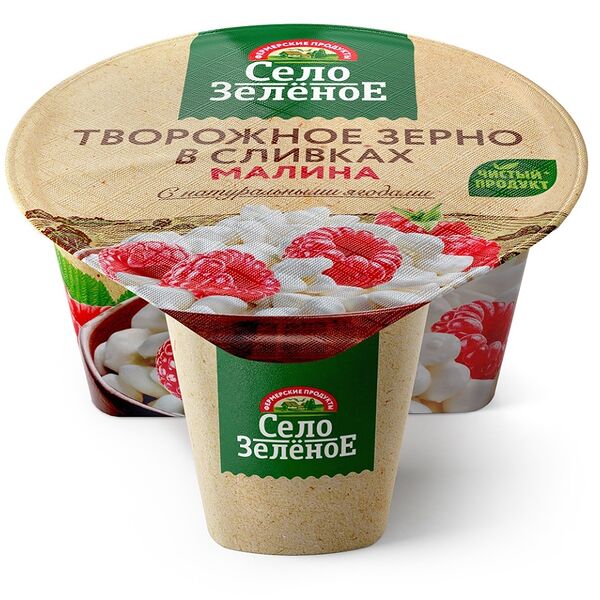 Зерно творожное в сливках Село Зеленое малина 5% БЗМЖ, 130 г