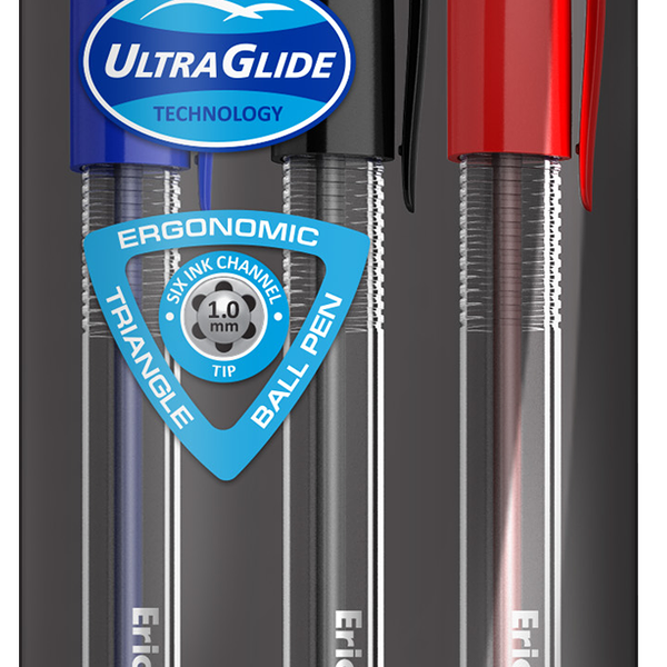 Набор шариковых ручек ERICHKRAUSE U-108 Classic Stick 1.0, Ultra Glide Technology, синий Арт. 47569, 3шт