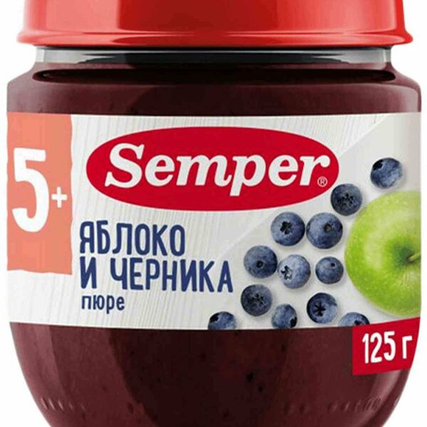 Пюре Semper Яблоко и черника, с 5 месяцев