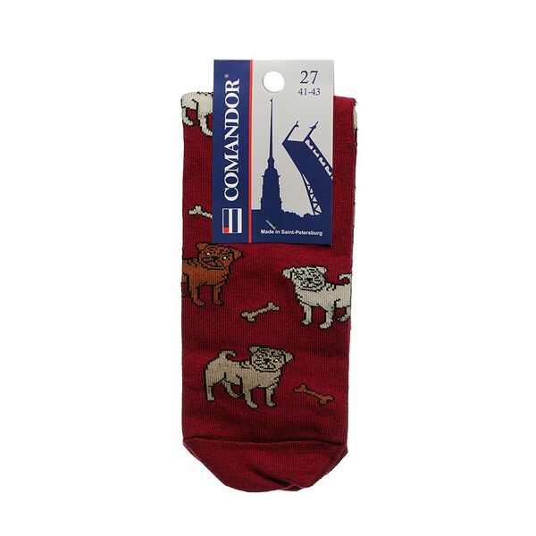 Мужские носки Opium Comandor Мопсы, бордовые, р.27