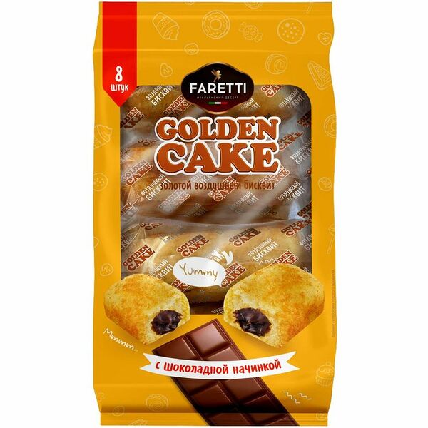 Изделие хлебобулочное FARETTI Golden Cake с шоколадной начинкой сдобное 270г