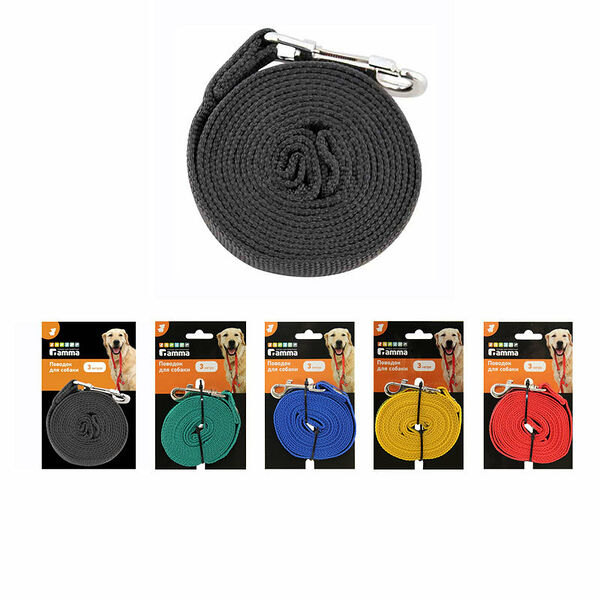 Поводок для собак Гамма капроновый 16 х 3000 мм ассортимент