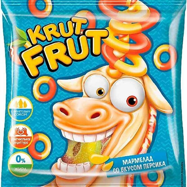 Мармелад Krut Frut персик жевательный колечки, 70 г