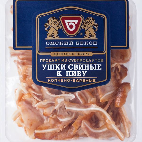 Ушки копчено-вареные свиные Омский бекон К пиву