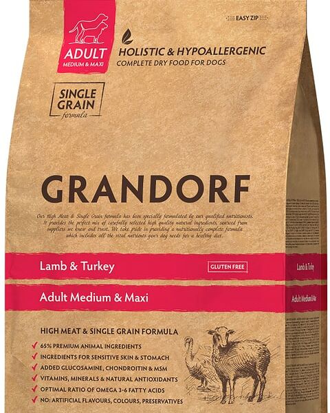 Сухой корм для собак Grandorf Adult Medium & Maxi для средних и крупных пород с ягненком и индейкой 3кг