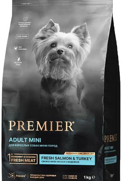 Сухой корм для собак Premier Dog Salmon&Turkey Adult Mini Свежее филе лосося с индейкой 1кг