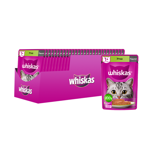 Корм для кошек WHISKAS утка паштет пауч 75г (упаковка - 24 шт)