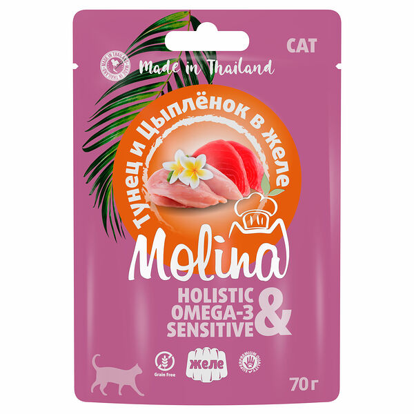 MOLINA 70гр Корм для кошек Тунец и Курица в желе (пауч) 