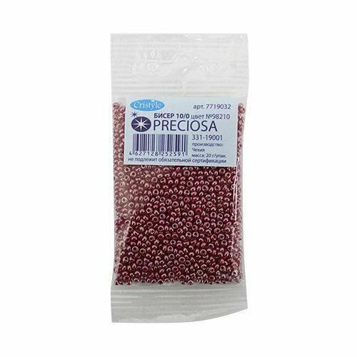 (98210) 331-19001-10/0 Бисер непрозрачный с жемчужным покрытием 10/0, круг.отв., 20гр Preciosa,упак