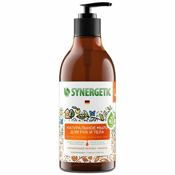 Мыло Synergetic для рук и тела натуральное биоразлагаемое Карамельное яблоко и ваниль, 380мл