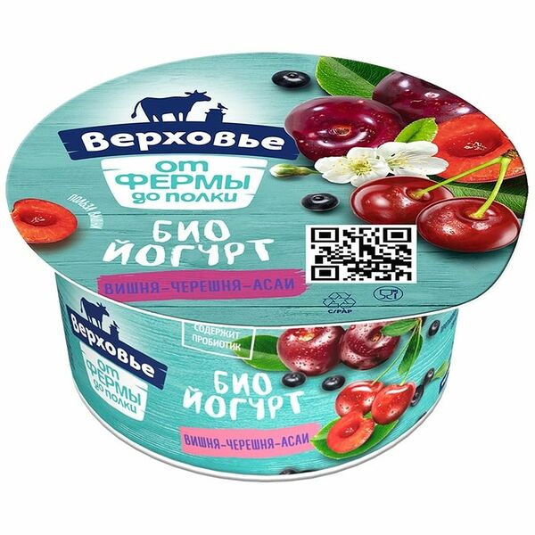 Биойогурт Верховье Вишня-черешня и асаи 2.9% 150г